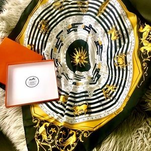 Hermès unique silk scarf, new. Zodiac/ Quinn style